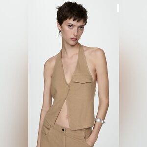 MNG Beige Pocket Halter - Neck Top